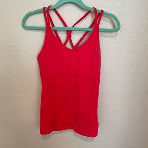 Athleta Empowerment Coral Pink Strappy Tank Top with Built in Bra